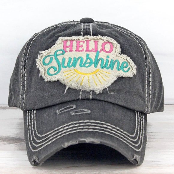 Accessories - NWT Distressed Black Hello Sunshine Cap